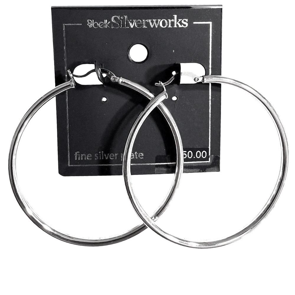 Belk Silverworks Hoop Earrings Round Big 2.5 inch‎ Large Silver Plated Jewelry - Picture 3 of 6